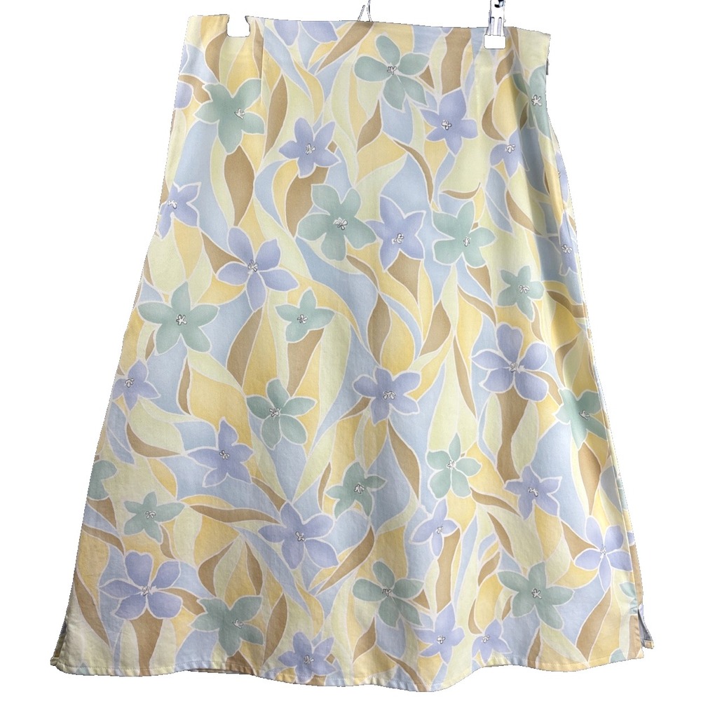 VTG TALBOTS Cotton/Tencel SIDE ZIP SKIRT A-Line Soft Twill PASTEL FLORAL sz 14